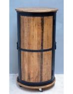 Drankkast op wielen, zwart staal + Mangohout, 5 tot 15 flessen, Nieuw, Ophalen of Verzenden, 75 cm of meer