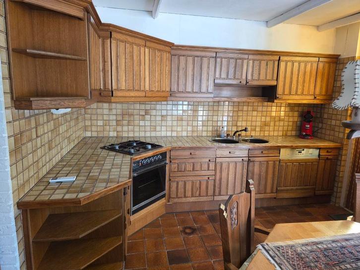 Massief houten keuken, Huis en Inrichting, Keuken | Complete keukens, Gebruikt, Hoekkeuken, Bruin, Hout, Ophalen