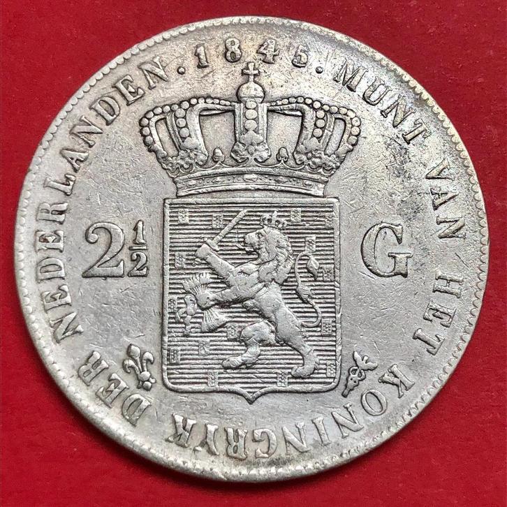 Rijksdaalder 1845c. Zfr-., Postzegels en Munten, Munten | Nederland, Losse munt, 2½ gulden, Koning Willem III, Zilver, Verzenden