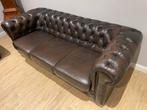 Bruin leren chesterfield bankstel 3 en 2 zits met  vlag, Ophalen