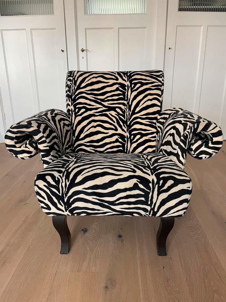 Vintage design zebra fauteuil, Huis en Inrichting, Fauteuils, Gebruikt, Stof, 100 tot 125 cm, 75 tot 100 cm, Ophalen