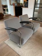 2 Leolux Scylla fauteuil met zwartwit bekleding, leren armle, Huis en Inrichting, Ophalen, Design, 75 tot 100 cm, Zo goed als nieuw
