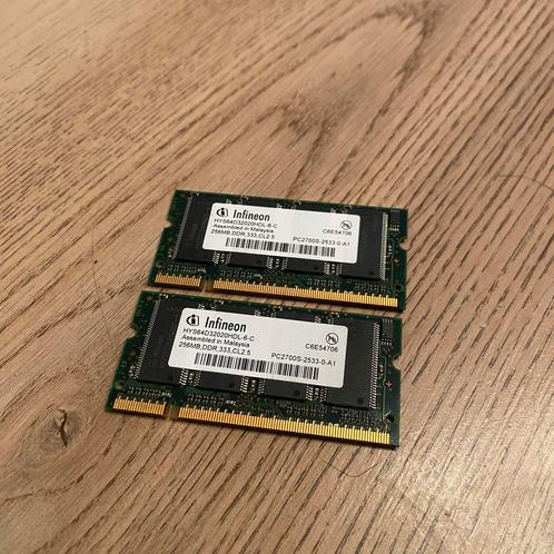Infineon 512MB DDR 333MHz  ( 2x 256MB ), Computers en Software, RAM geheugen, Gebruikt, Laptop, 1 GB of minder, DDR, Ophalen of Verzenden