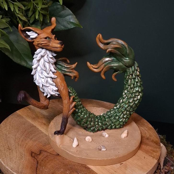Vos zeemeermin - handgemaakt sculptuur, Antiek en Kunst, Kunst | Beelden en Houtsnijwerken, Ophalen of Verzenden
