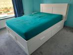 Brimnes bed met achterwand en opbergruimte 140 x 200, Huis en Inrichting, Slaapkamer | Bedden, Ophalen, Gebruikt, Wit, Tweepersoons