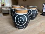 Bloempotten 3 x Afrikaanse stijl/zwart beige, Ophalen, Steen, Zwart, Zo goed als nieuw