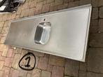 2 x RVS aanrechtblad 211 x 60 cm met spoelbak, wasbak., Huis en Inrichting, Keuken | Keukenelementen, Ophalen, Gebruikt