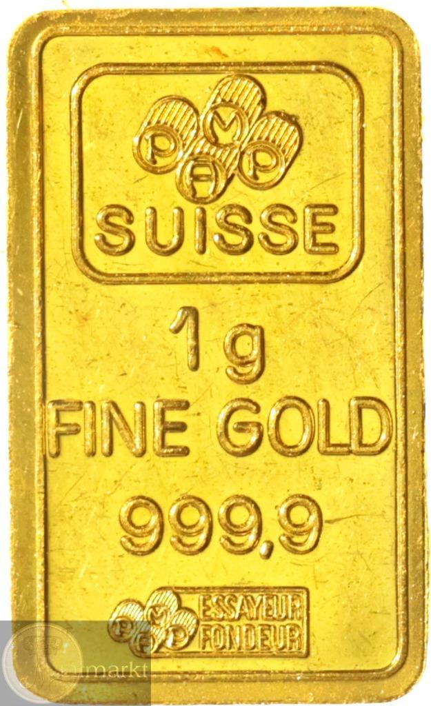 Goud 999,9/1000 - Baar 1 gram PAMP Suisse, Postzegels en Munten, Edelmetalen en Baren, Goud, Ophalen of Verzenden