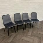 4 Fluwelen Eetkamerstoelen, Huis en Inrichting, Stoelen, Blauw, Stof, Ophalen of Verzenden, Zo goed als nieuw