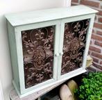 Brocante Zacht Groene Kast Wandkast - Metalen Deur Decoratie, Ophalen of Verzenden