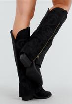 Zwarte Suède Cowboylaarzen met Hak en Geborduurde Details, Hoge laarzen, Zwart, Nieuw, Ophalen of Verzenden