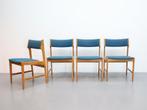 Set van 4 vintage eetkamerstoelen Denemarken, Huis en Inrichting, Stoelen, Hout, Blauw, Vier, Niet bekend