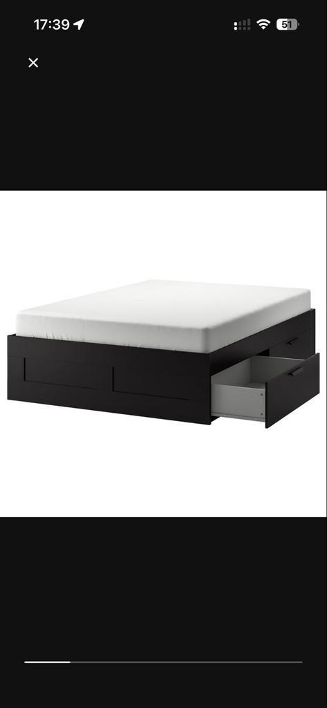 Ikea Brimnes bed met Hyllestad matras, Huis en Inrichting, Slaapkamer | Bedden, Gebruikt, Tweepersoons, 140 cm, 200 cm, Hout, Zwart