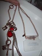 Ketting Goudkleur Mooie Hangers / Bedels Rode Steen, Verzenden, Nieuw, Steen of Mineraal, Met edelsteen