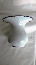 Oude wit-emaille kwispedoor wit, blauwe rand, h11 cm, d12 cm, Ophalen of Verzenden