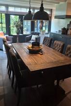 Kloostertafel en 6 eetkamerstoelen, Ophalen, Gebruikt, Eikenhout, 200 cm of meer