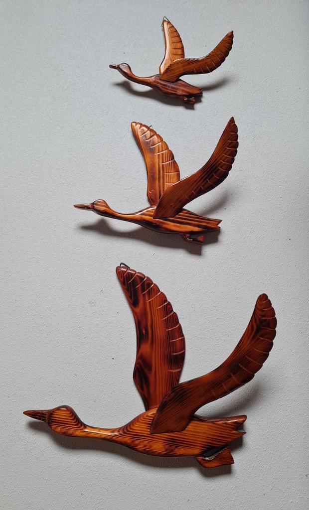 Vintage retro Houten Wandvogels vogels eenden - Set van 3, Huis en Inrichting, Woonaccessoires | Wanddecoraties, Gebruikt, Ophalen of Verzenden