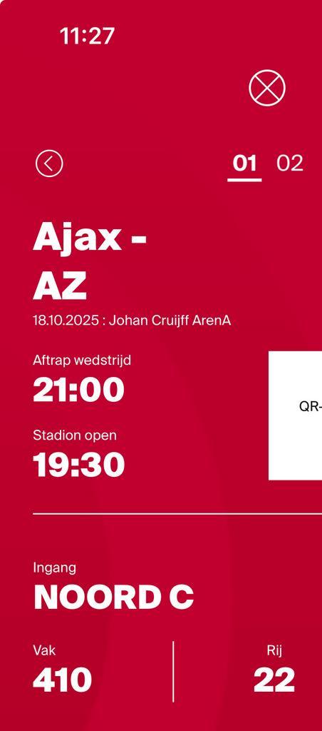 2 kaartjes Ajax - AZ Vak 410, Tickets en Kaartjes, Sport | Voetbal, Twee personen, Oktober