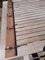 vintage Franse oude houten kapstok met 5 metalen haken, Ophalen of Verzenden
