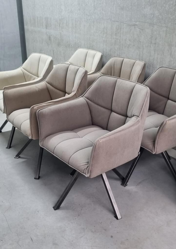 6x draaibare eetkamerstoelen, Huis en Inrichting, Stoelen, Gebruikt, Vijf, Zes of meer stoelen, Metaal, Stof, Overige kleuren