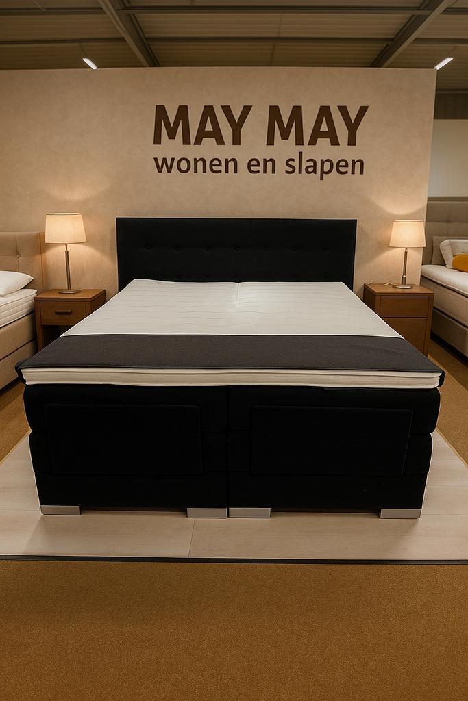 Boxspring Elektrisch 160x200 zwart stof Direct/Leverbaar, Huis en Inrichting, Slaapkamer | Boxsprings, Nieuw, 160 cm, 200 cm, Tweepersoons