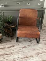 Industriële leren relax fauteuil, cognac (nwpr 270,-), Huis en Inrichting, Fauteuils, Ophalen, Gebruikt, Leer