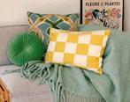 Sissy boy checkerboard kussen geel wit mosterd boho cushion, Ophalen of Verzenden, Zo goed als nieuw, Wit, Vierkant