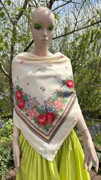 (27) Sjaal vintage Jackpot - zijde - bloemenrand 108 bij 112, Ophalen of Verzenden, Zo goed als nieuw, Maat 42/44 (L), Sjaal