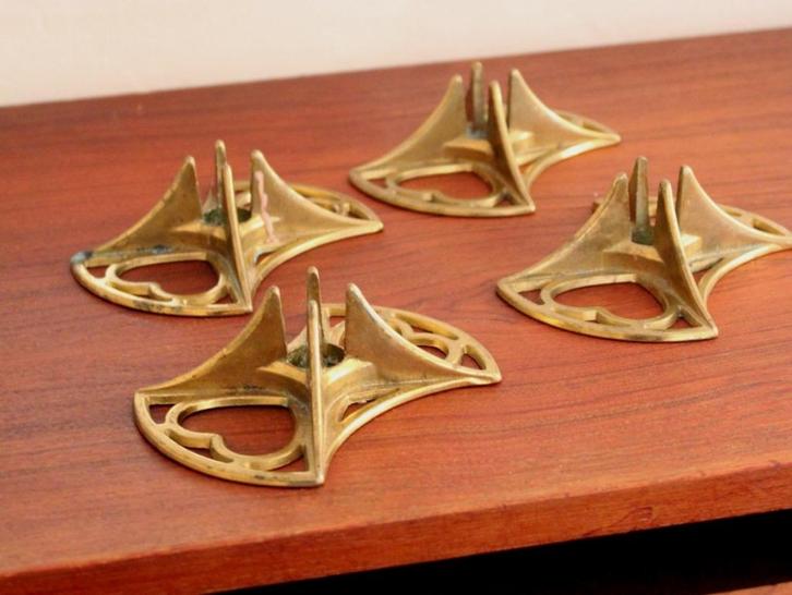 4x messing jugendstil vintage mid century design kandelaren, Antiek en Kunst, Kunst | Designobjecten, Ophalen of Verzenden