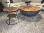 By-Boo Bowl salontafel + By-Boo bijzettafel Rond Hout Metaal, Ophalen, 50 tot 100 cm, Rond, 50 tot 100 cm