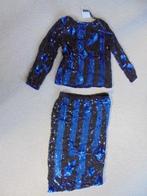 Vintage Jurk met lovertjes - van zijde. (L)., Blauw, Maat 42/44 (L), Cocktailjurk, Ophalen of Verzenden