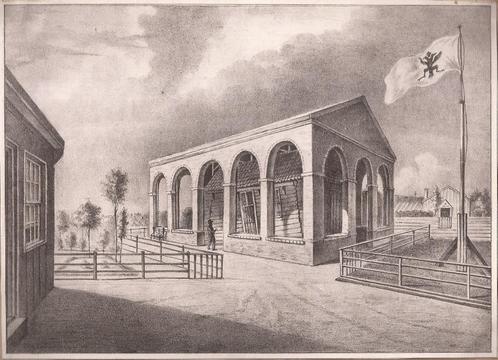 Zaandam Czaar Peterhuisje met stenen ombouw in fantasierijke, Antiek en Kunst, Kunst | Etsen en Gravures, Ophalen of Verzenden