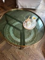 Prachtige salontafel, geborsteld koper en groen glas, Huis en Inrichting, Tafels | Salontafels, Ophalen, Gebruikt, 50 tot 100 cm