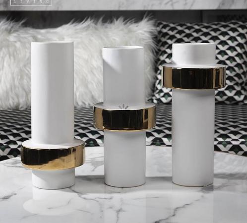 Set van Drie luxe hoge vazen- nieuw in doos, Huis en Inrichting, Woonaccessoires | Vazen, Nieuw, Zwart, Minder dan 50 cm, Ophalen of Verzenden