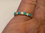 Gouden ring Turkoois en Saffier, Sieraden, Tassen en Uiterlijk, Ringen, Verzenden, Zo goed als nieuw, Goud, Dame