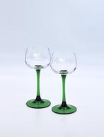 Vintage Luminarc Wijnglazen met Lange Groene Voet, Set van 2, Overige typen, Ophalen of Verzenden, Zo goed als nieuw, Nvt
