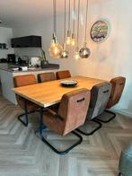 Houten eettafel met 6 stoelen, Huis en Inrichting, Tafels | Eettafels, Ophalen, 100 tot 150 cm, Zo goed als nieuw, Vijf personen of meer