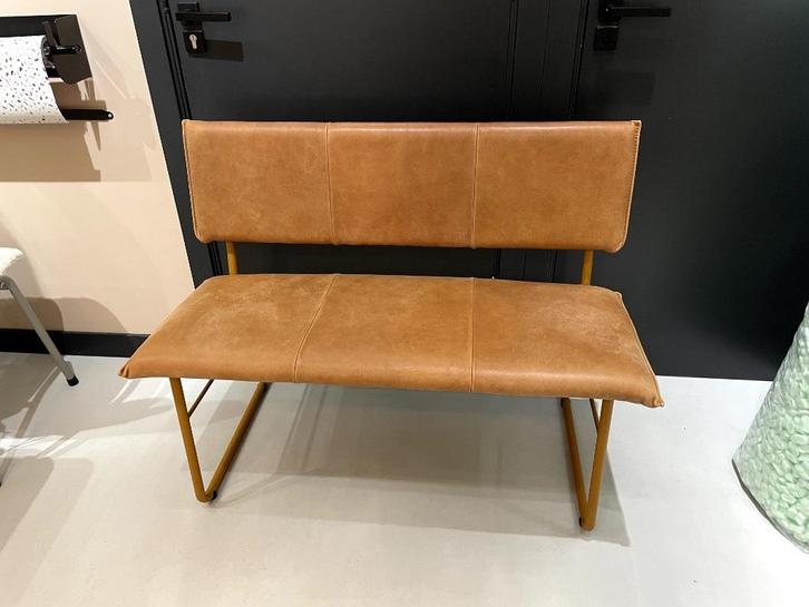 Eetkamerbankje ROAN studio Bac Showroom model, Huis en Inrichting, Stoelen, Zo goed als nieuw, Eén, Metaal, Stof, Bruin, Ophalen