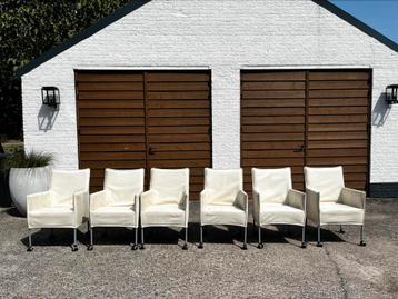 Off white echte leren stoelen op wieletjes beschikbaar voor biedingen