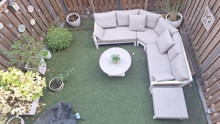 Lounchset, Tuin en Terras, Tuinsets en Loungesets, Zo goed als nieuw, Loungeset, Aluminium, 6 zitplaatsen, Bank, Eettafel, Hocker