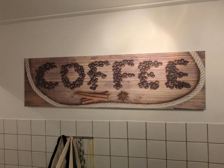 Koffie Schilderij 160x45 cm, Huis en Inrichting, Woonaccessoires | Schilderijen, Tekeningen en Foto's, Zo goed als nieuw, Schilderij