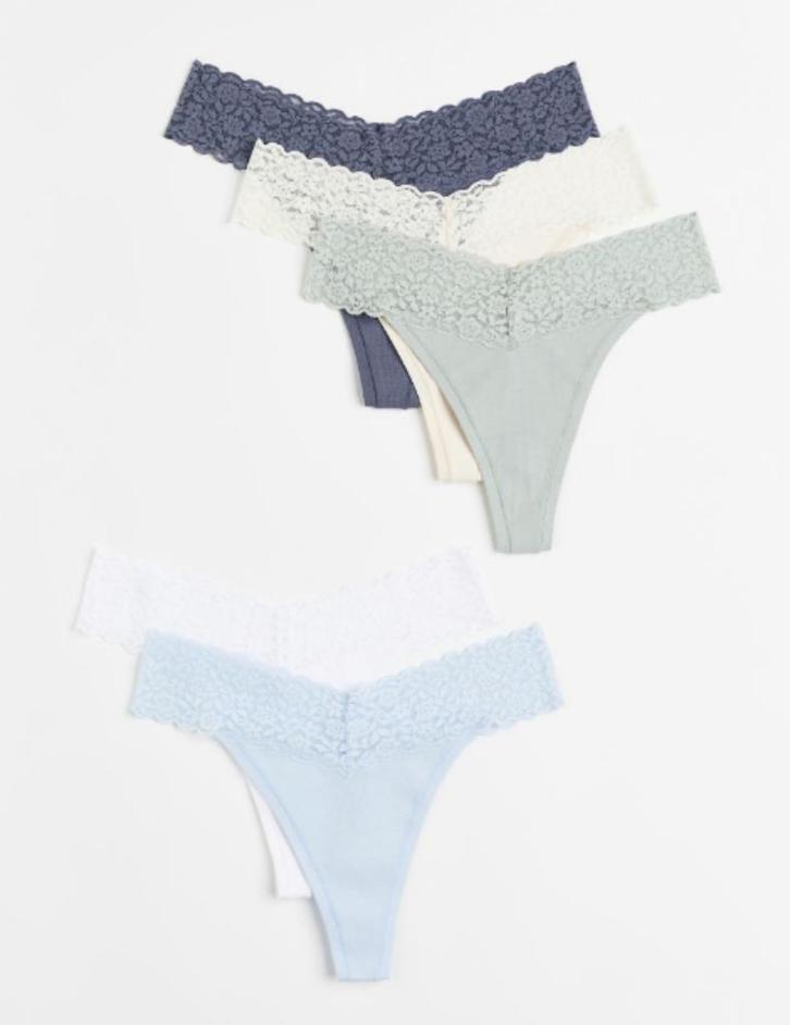 H&M 5 kanten katoenen strings slips thong onderbroek maat L, Kleding | Dames, Ondergoed en Lingerie, String, Blauw, Ophalen of Verzenden