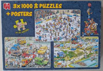 3x 1000st puzzel Jan v Haasteren camping autospuit ijshockey beschikbaar voor biedingen