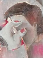 Gouache verf op papier rokende vrouw jaren 90, Antiek en Kunst, Verzenden