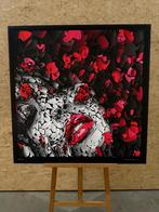 Martouche red rain canvas met baklijst 100x100, Antiek en Kunst, Kunst | Schilderijen | Abstract, Ophalen