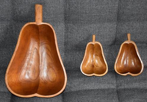 Vintage Teakhouten schalen Peervorm, Huis en Inrichting, Woonaccessoires | Schalen en Manden, Gebruikt, Schaal, Overige vormen