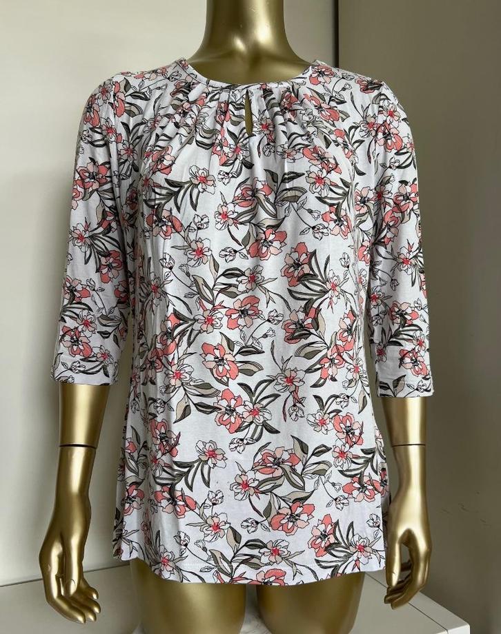 Taifun top, 3/4 mouwen, beige met roze bloemen, mt. M = 38, Kleding | Dames, T-shirts, Gedragen, Maat 38/40 (M), Beige, Korte mouw