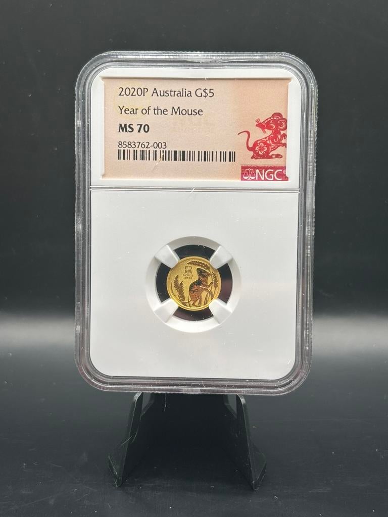 1/20 lunar mouse 2020 - goud NGC MS70 1,55 gram puur, Ophalen of Verzenden, Goud