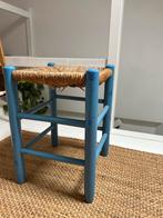 Vintage Blauw Krukje met Gevlochten Zitting, Ophalen, Gebruikt, Hout