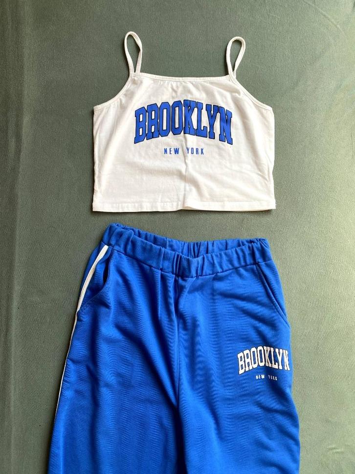 Sportset topje + joggingbroek, Kleding | Dames, Sportkleding, Gedragen, Fitness of Aerobics, Maat 34 (XS) of kleiner, Blauw, Verzenden